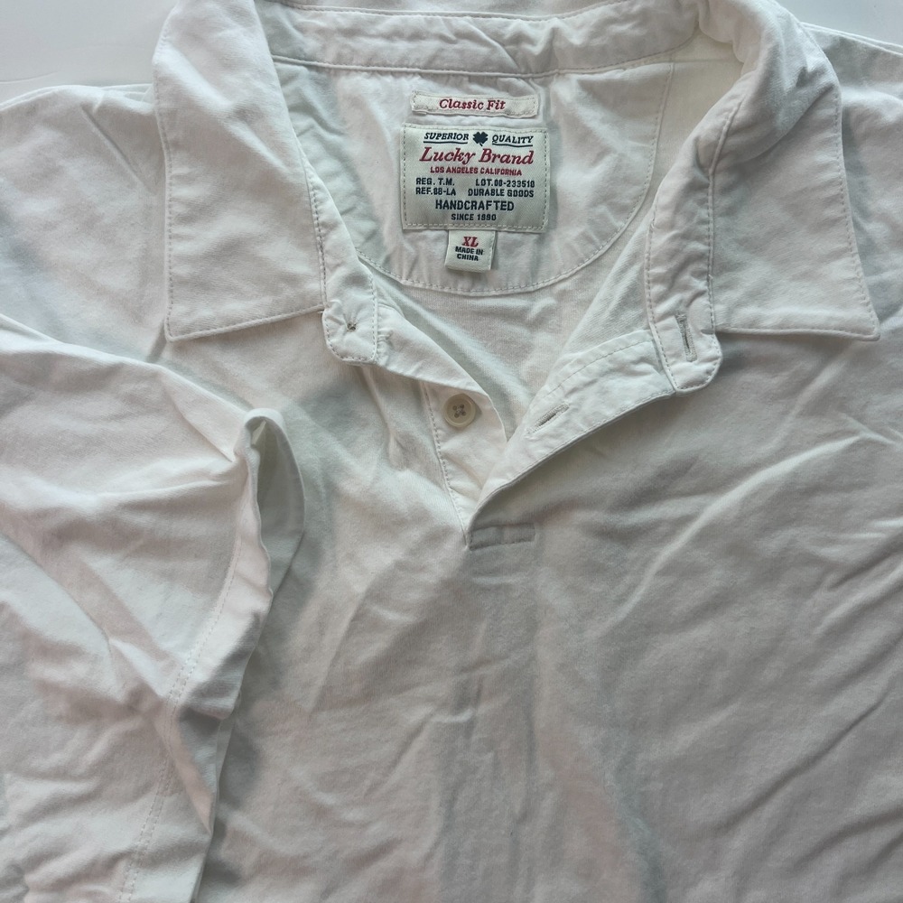 Lucky Brand Men's Polo Shirt Size XL White Short Sleeves Handcrafted Classic Fit - Picture 1 of 8